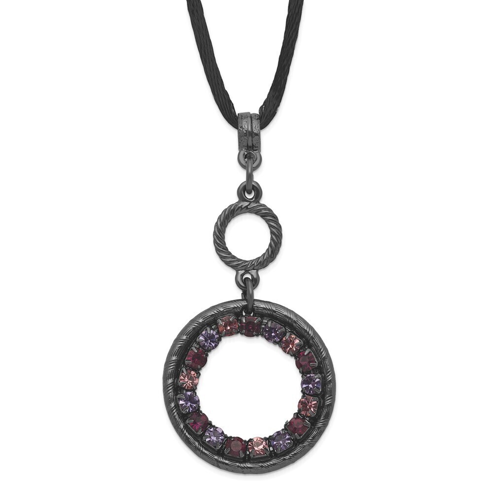 Pink, Purple Crystal Double Circle Adj. 16" Satin Cord Necklace